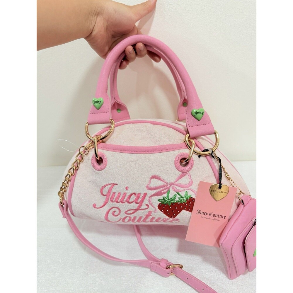 Juicy Couture Retro Strawberry Powder Blush Bowler Satchel Bag W/Pouch NEW